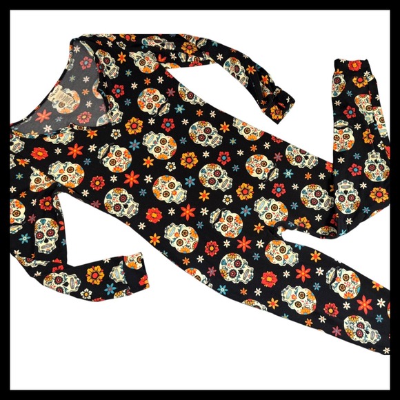 Shosho Sugar Skull Floral Jumpsuit Pajamas One Piece Adult Medium - Picture 1 of 6
